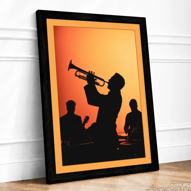 Jazz Musicians in Silhouette Modern Framed Wall Art Print A1 (84.1×59.4cm) Black, Wall Decor for Living Room, Bedroom, Office & Home, Ready to Hang, Art Gift - Image 1