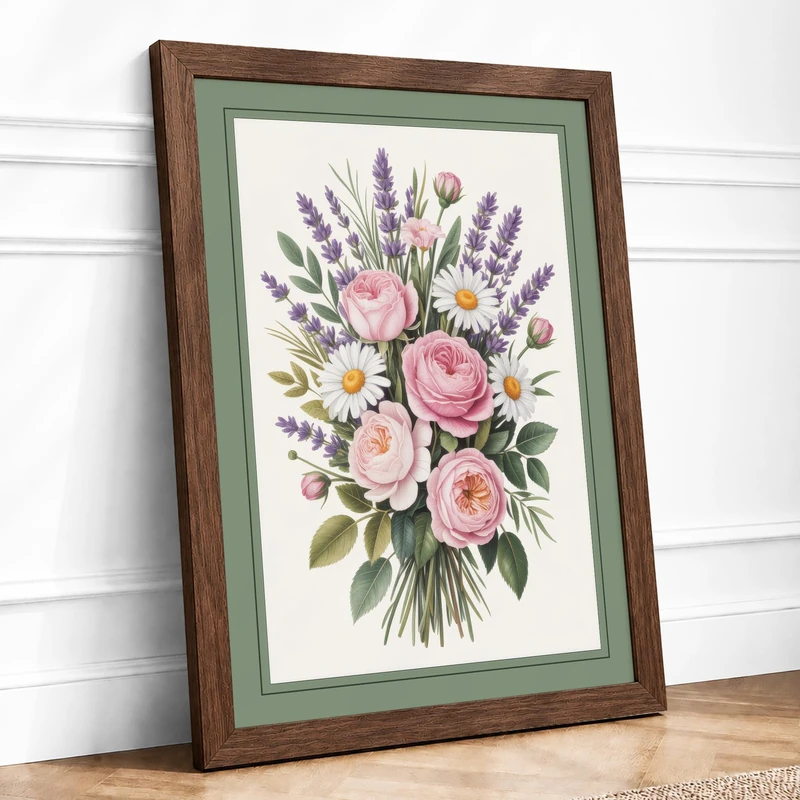 Pale Rose Arrangement Botanical Framed Wall Art Print A1 (84.1×59.4cm) Walnut, Wall Decor for Living Room, Bedroom, Office & Home, Ready to Hang, Art Gift
