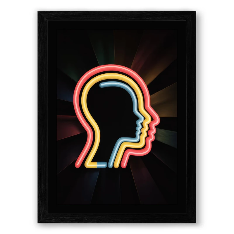 Neon Mind Modern Framed Wall Art Print A1 (84.1×59.4cm) Black, Wall Decor for Living Room, Bedroom, Office & Home, Ready to Hang, Art Gift