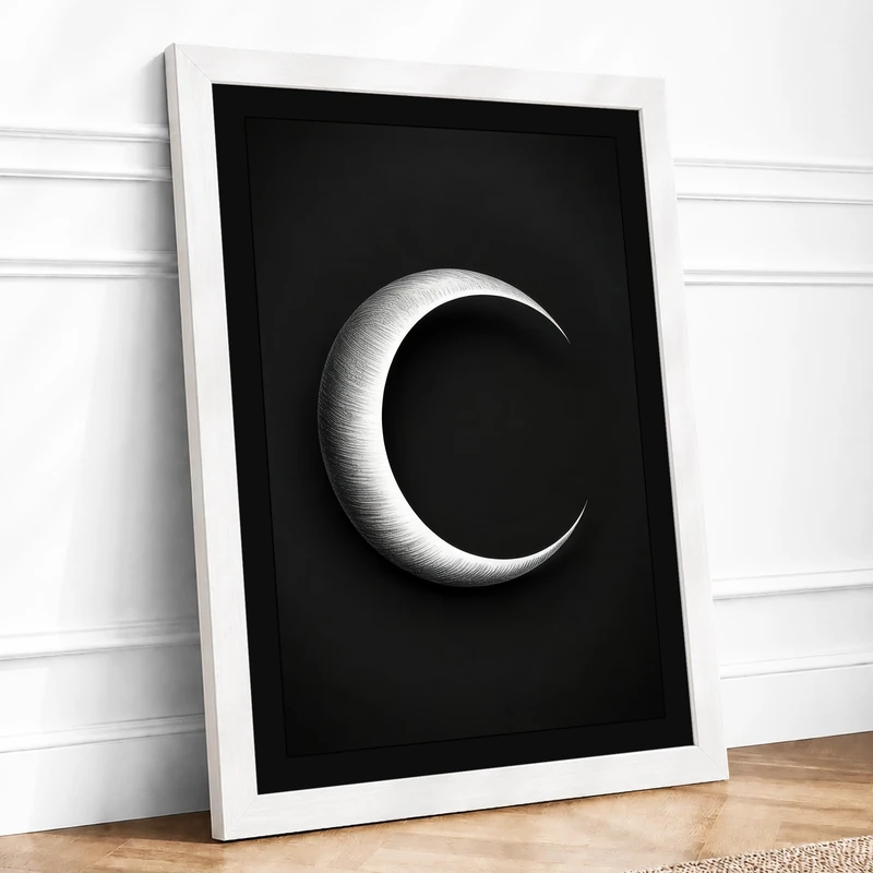 Luminous Crescent Minimalist Framed Wall Art Print A1 (84.1×59.4cm) White, Wall Decor for Living Room, Bedroom, Office & Home, Ready to Hang, Art Gift - Image 1