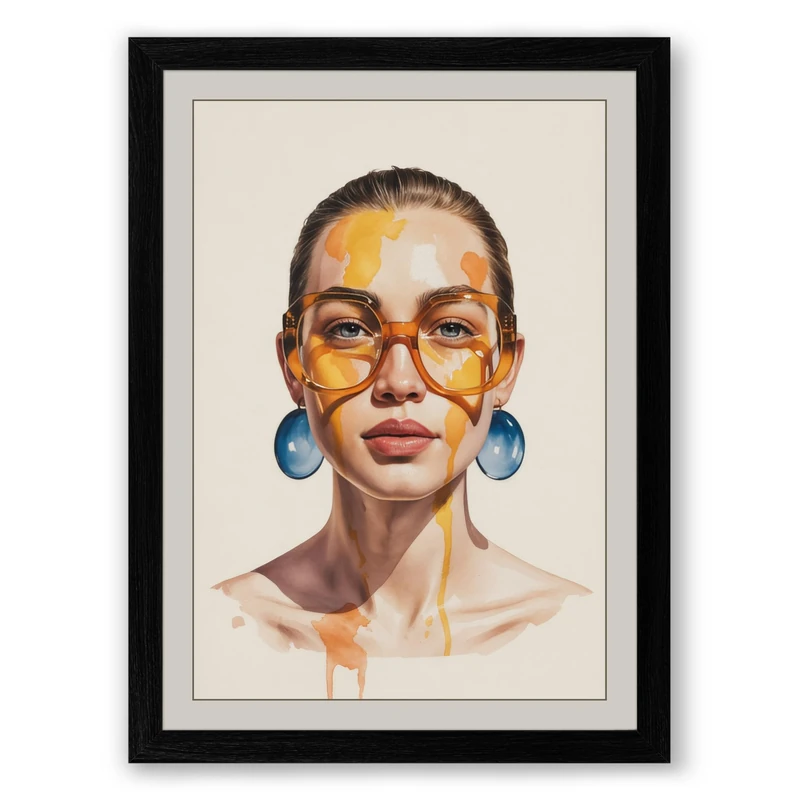 Portrait in Yellow Frames Modern Framed Wall Art Print A1 (84.1×59.4cm) Black, Wall Decor for Living Room, Bedroom, Office & Home, Ready to Hang, Art Gift