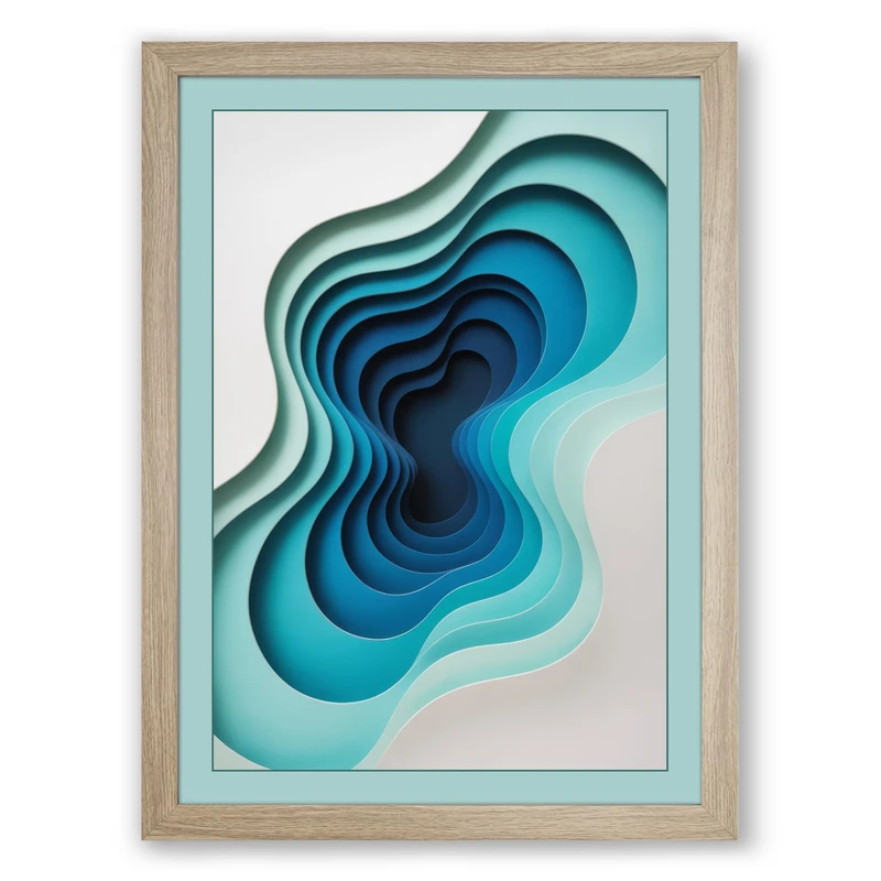 Layered Tides Minimalist Framed Wall Art Print A1 (84.1×59.4cm) Oak, Wall Decor for Living Room, Bedroom, Office & Home, Ready to Hang, Art Gift - Image 1