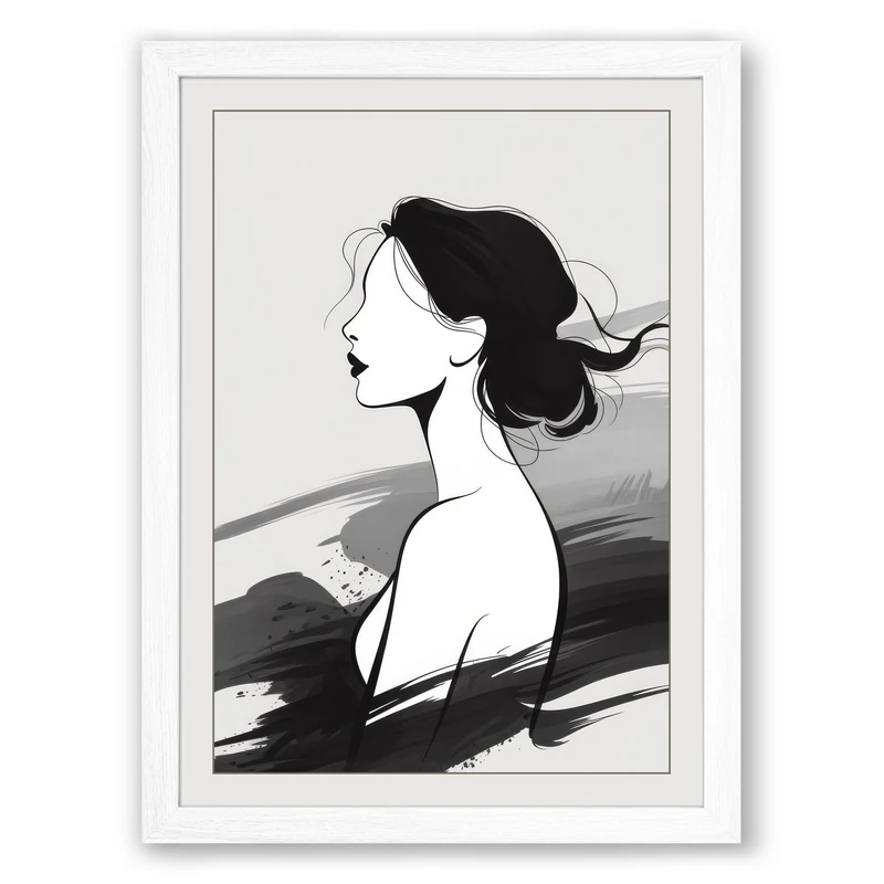 Contemplation in Grey Minimalist Framed Wall Art Print A1 (84.1×59.4cm) White, Wall Decor for Living Room, Bedroom, Office & Home, Ready to Hang, Art Gift