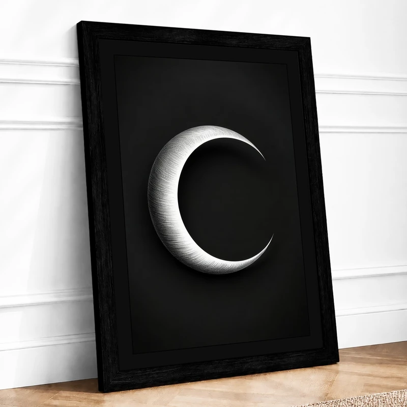 Luminous Crescent Minimalist Framed Wall Art Print A1 (84.1×59.4cm) Black, Wall Decor for Living Room, Bedroom, Office & Home, Ready to Hang, Art Gift - Image 1