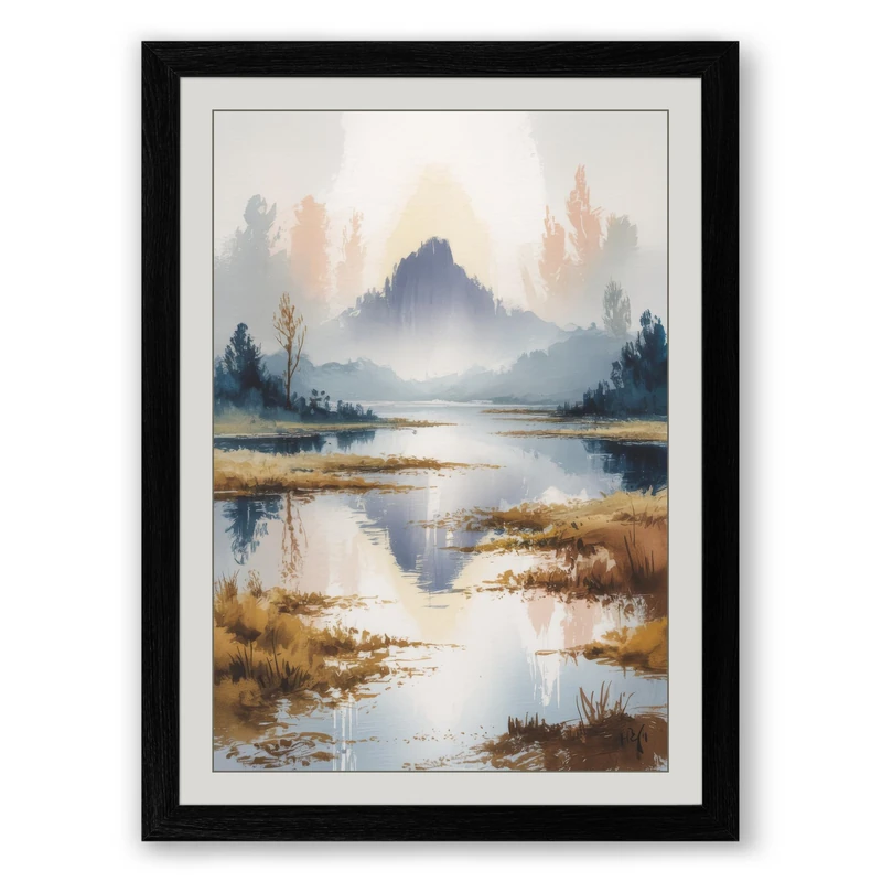Castle in the Mist Scandinavian Framed Wall Art Print A1 (84.1×59.4cm) Black, Wall Decor for Living Room, Bedroom, Office & Home, Ready to Hang, Art Gift