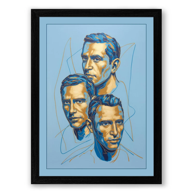 Three Contemplative Heads Modern Framed Wall Art Print A1 (84.1×59.4cm) Black, Wall Decor for Living Room, Bedroom, Office & Home, Ready to Hang, Art Gift