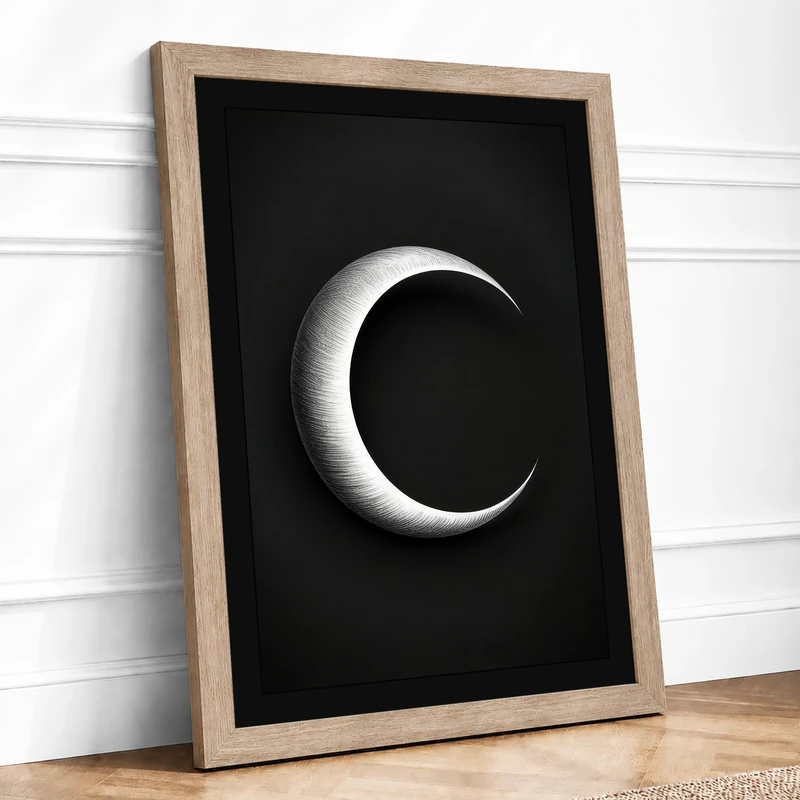 Luminous Crescent Minimalist Framed Wall Art Print A1 (84.1×59.4cm) Oak, Wall Decor for Living Room, Bedroom, Office & Home, Ready to Hang, Art Gift - Image 1