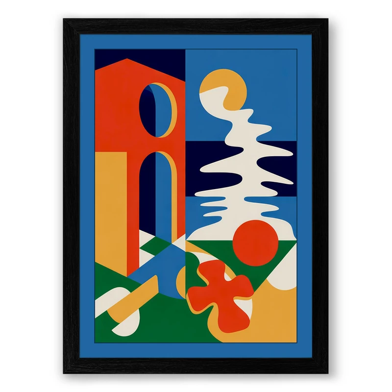 Geometric Dance Art Deco Framed Wall Art Print A1 (84.1×59.4cm) Black, Wall Decor for Living Room, Bedroom, Office & Home, Ready to Hang, Art Gift - Image 1