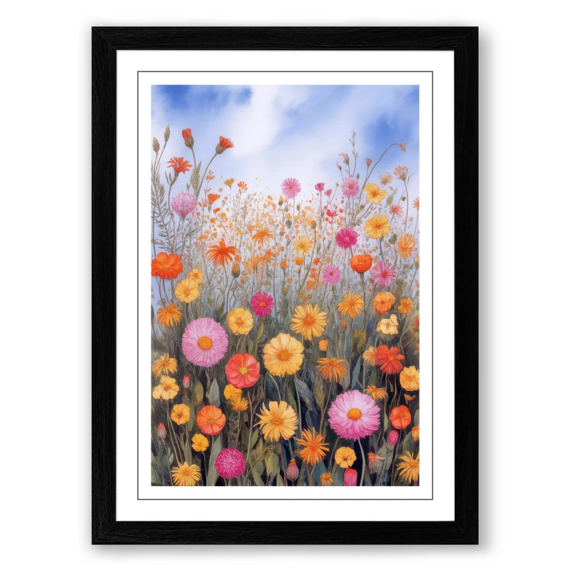 Wildflower Meadow Botanical Framed Wall Art Print A1 (84.1×59.4cm) Black, Wall Decor for Living Room, Bedroom, Office & Home, Ready to Hang, Art Gift - Image 1