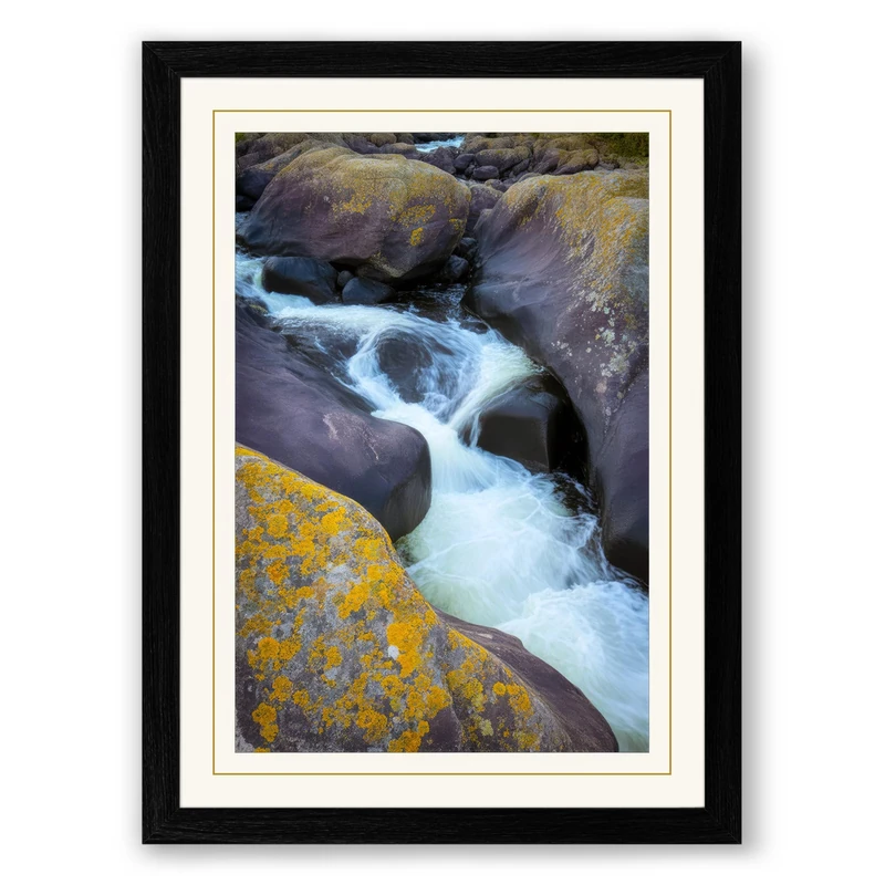Mountain Stream Rustic Framed Wall Art Print A1 (84.1×59.4cm) Black, Wall Decor for Living Room, Bedroom, Office & Home, Ready to Hang, Art Gift