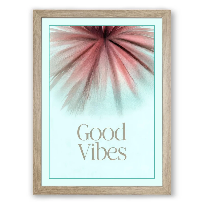 Good Vibes Starburst Minimalist Framed Wall Art Print A1 (84.1×59.4cm) Oak, Wall Decor for Living Room, Bedroom, Office & Home, Ready to Hang, Art Gift