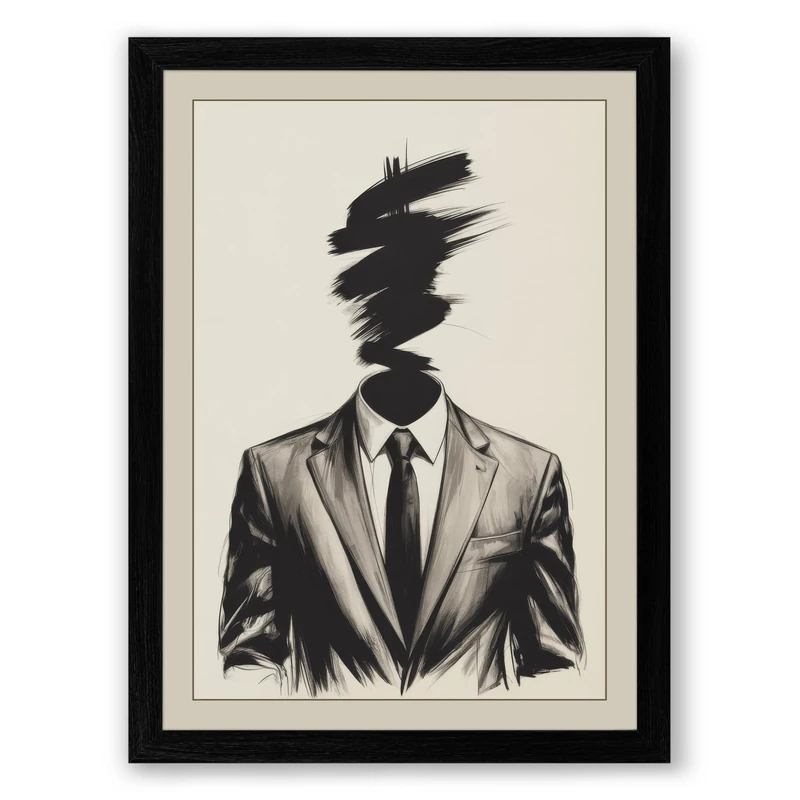 Mind Obscured Modern Framed Wall Art Print A1 (84.1×59.4cm) Black, Wall Decor for Living Room, Bedroom, Office & Home, Ready to Hang, Art Gift