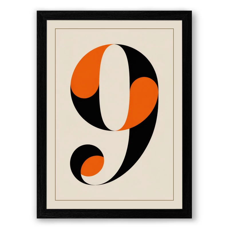 Bold Number Nine Geometric Framed Wall Art Print A1 (84.1×59.4cm) Black, Wall Decor for Living Room, Bedroom, Office & Home, Ready to Hang, Art Gift - Image 1