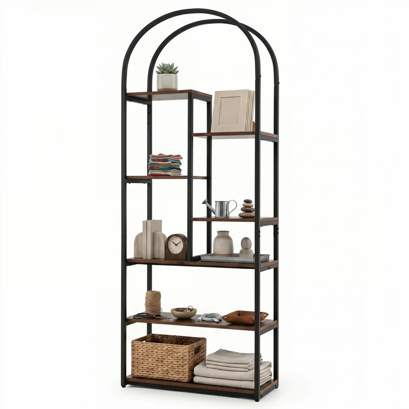 CASART 7-Tier Arched Bookshelf, Freestanding Bookcase Storage Organizer