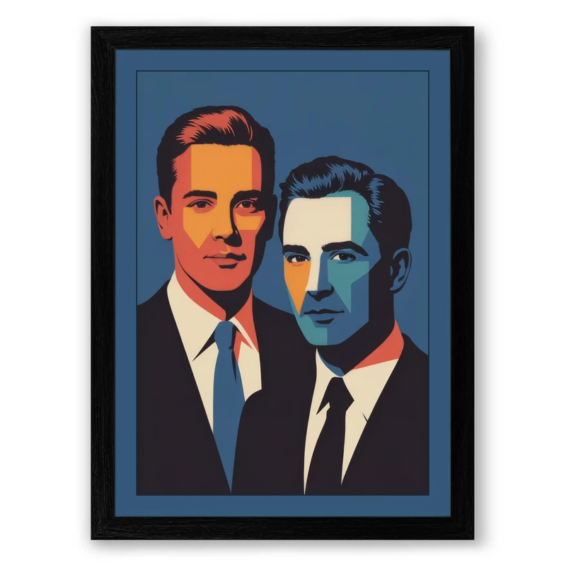 Two Men in Formal Attire Pop Art Framed Wall Art Print A1 (84.1×59.4cm) Black, Wall Decor for Living Room, Bedroom, Office & Home, Ready to Hang, Art Gift - Image 1