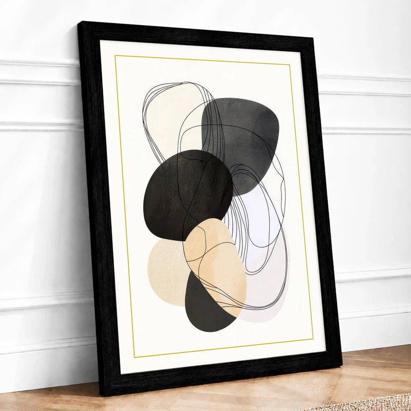 Organic Forms Minimalist Framed Wall Art Print A1 (84.1×59.4cm) Black, Wall Decor for Living Room, Bedroom, Office & Home, Ready to Hang, Art Gift
