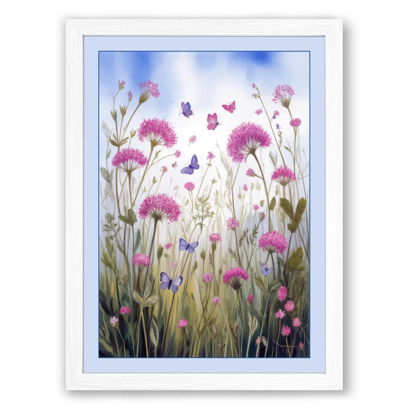Wildflower Meadow Botanical Framed Wall Art Print A1 (84.1×59.4cm) White, Wall Decor for Living Room, Bedroom, Office & Home, Ready to Hang, Art Gift - Image 1