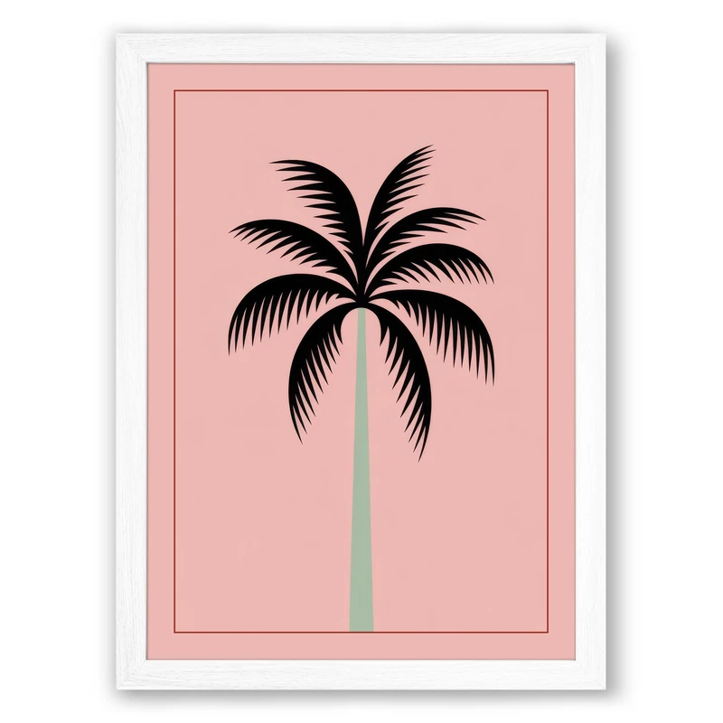 Minimalist Palm Tree Modern Framed Wall Art Print A1 (84.1×59.4cm) White, Wall Decor for Living Room, Bedroom, Office & Home, Ready to Hang, Art Gift - Image 1
