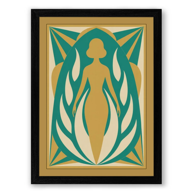 Golden Figure in Frame Art Deco Framed Wall Art Print A1 (84.1×59.4cm) Black, Wall Decor for Living Room, Bedroom, Office & Home, Ready to Hang, Art Gift