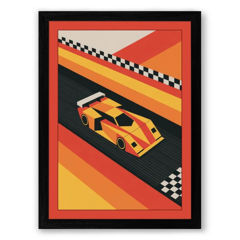 Racing Stripes Retro Framed Wall Art Print A1 (84.1×59.4cm) Black, Wall Decor for Living Room, Bedroom, Office & Home, Ready to Hang, Art Gift
