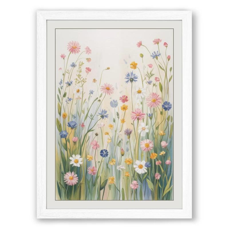 Wildflower Meadow Botanical Framed Wall Art Print A1 (84.1×59.4cm) White, Wall Decor for Living Room, Bedroom, Office & Home, Ready to Hang, Art Gift - Image 1