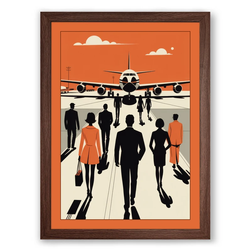Boarding for Departure Retro Framed Wall Art Print A1 (84.1×59.4cm) Walnut, Wall Decor for Living Room, Bedroom, Office & Home, Ready to Hang, Art Gift