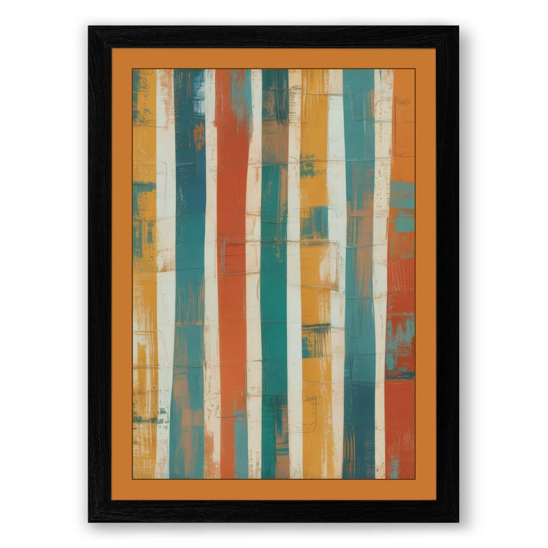Striped Earth Tones Retro Framed Wall Art Print A1 (84.1×59.4cm) Black, Wall Decor for Living Room, Bedroom, Office & Home, Ready to Hang, Art Gift