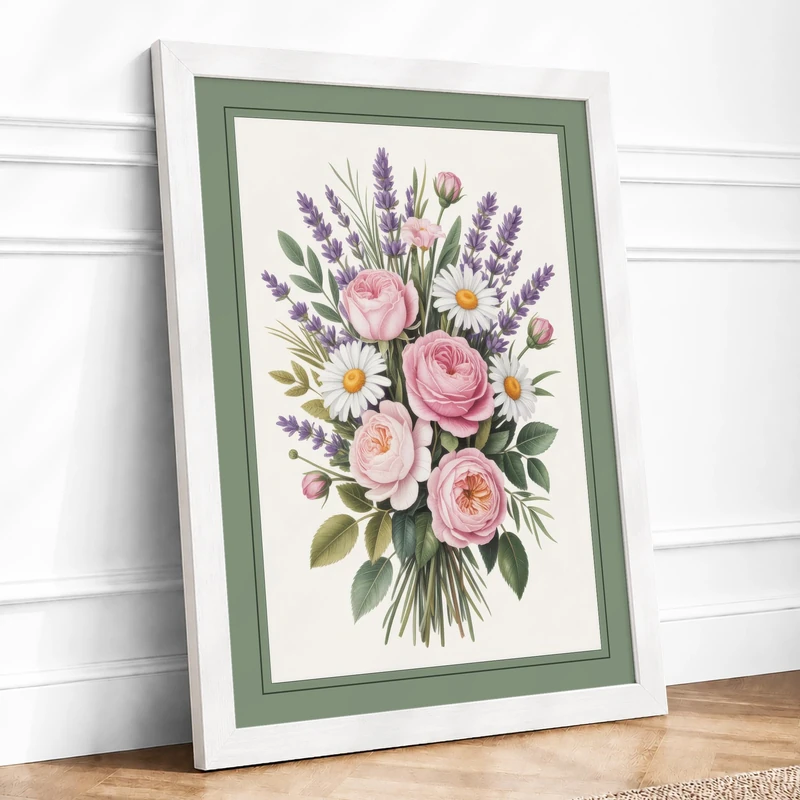 Pale Rose Arrangement Botanical Framed Wall Art Print A1 (84.1×59.4cm) White, Wall Decor for Living Room, Bedroom, Office & Home, Ready to Hang, Art Gift