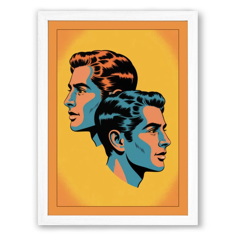 Two Profiles in Pop Pop Art Framed Wall Art Print A1 (84.1×59.4cm) White, Wall Decor for Living Room, Bedroom, Office & Home, Ready to Hang, Art Gift - Image 1
