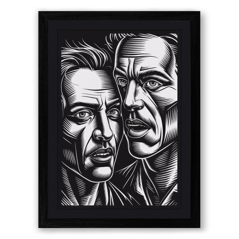 Two Faces in Shadow Graphic Art Framed Wall Art Print A1 (84.1×59.4cm) Black, Wall Decor for Living Room, Bedroom, Office & Home, Ready to Hang, Art Gift - Image 1