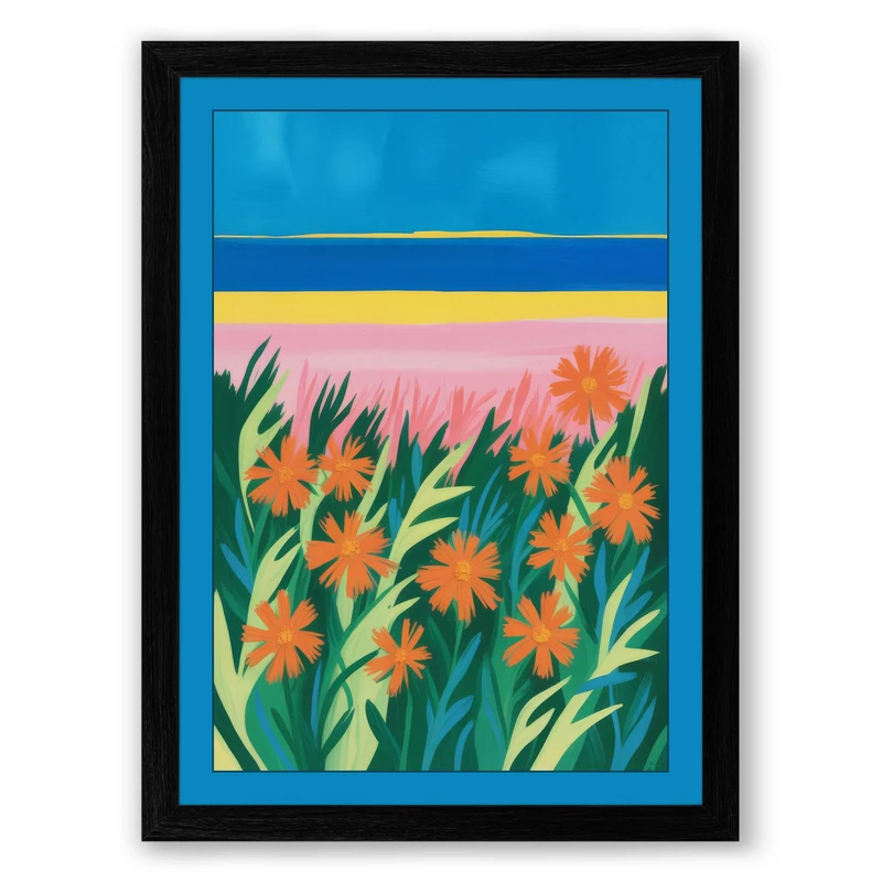 Wildflower Fields Botanical Framed Wall Art Print A1 (84.1×59.4cm) Black, Wall Decor for Living Room, Bedroom, Office & Home, Ready to Hang, Art Gift