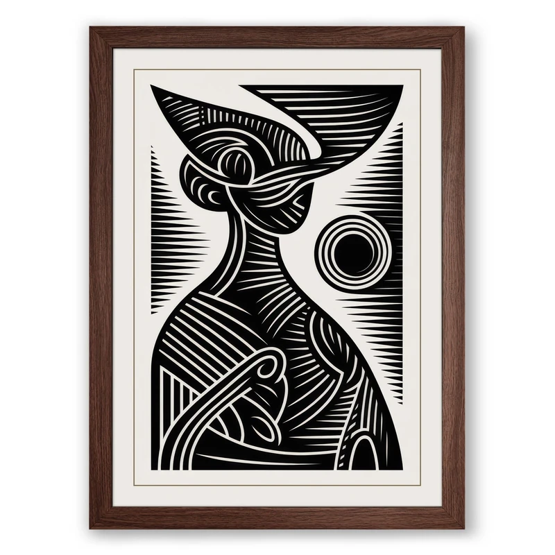 Two Birds in Profile Graphic Framed Wall Art Print A1 (84.1×59.4cm) Walnut, Wall Decor for Living Room, Bedroom, Office & Home, Ready to Hang, Art Gift
