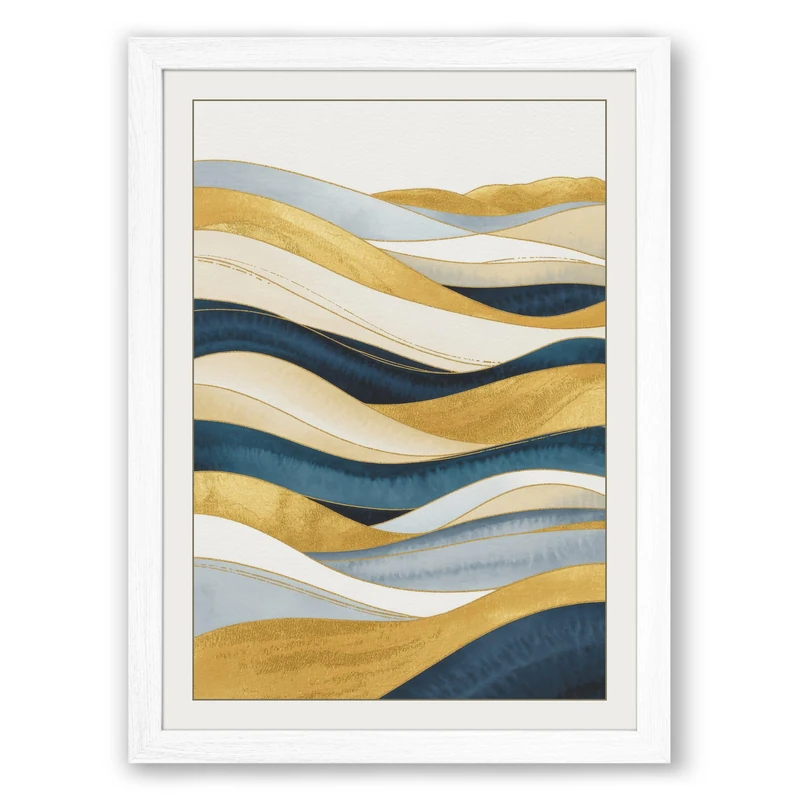 Layered Waves Minimalist Framed Wall Art Print A1 (84.1×59.4cm) White, Wall Decor for Living Room, Bedroom, Office & Home, Ready to Hang, Art Gift