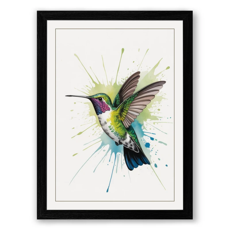 Hummingbird in Flight Modern Framed Wall Art Print A1 (84.1×59.4cm) Black, Wall Decor for Living Room, Bedroom, Office & Home, Ready to Hang, Art Gift