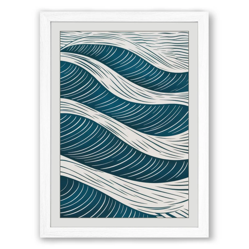 Undulating Waves Minimalist Framed Wall Art Print A1 (84.1×59.4cm) White, Wall Decor for Living Room, Bedroom, Office & Home, Ready to Hang, Art Gift