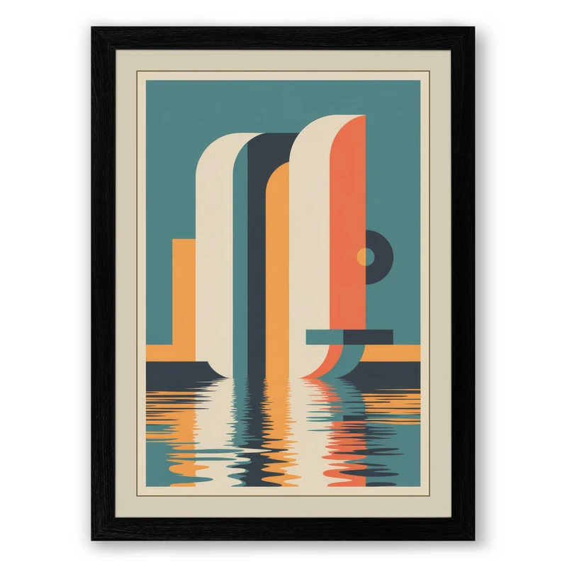 Industrial Reflections Art Deco Framed Wall Art Print A1 (84.1×59.4cm) Black, Wall Decor for Living Room, Bedroom, Office & Home, Ready to Hang, Art Gift
