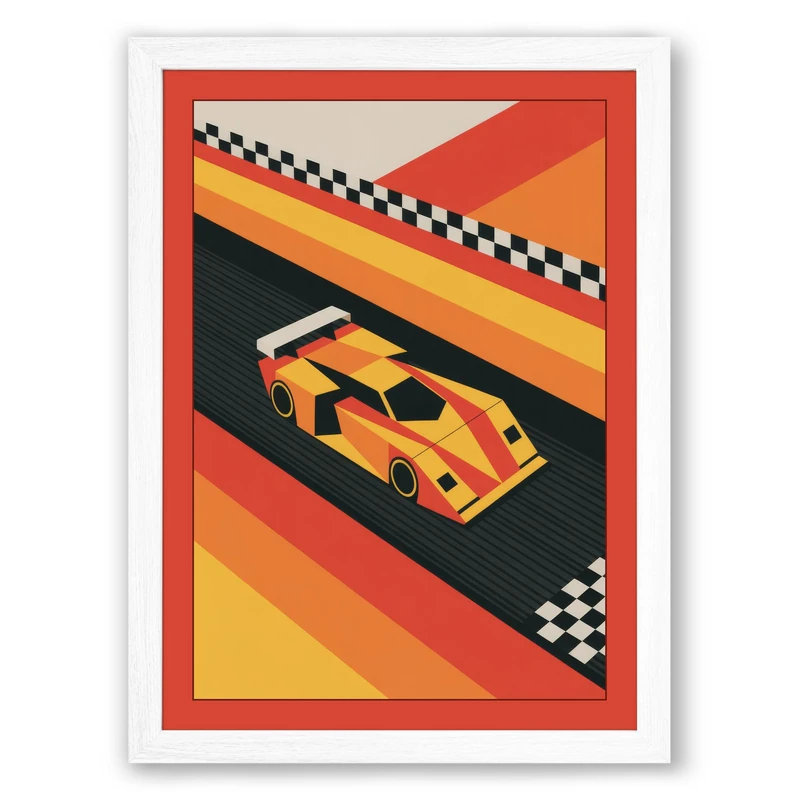 Racing Stripes Retro Framed Wall Art Print A1 (84.1×59.4cm) White, Wall Decor for Living Room, Bedroom, Office & Home, Ready to Hang, Art Gift