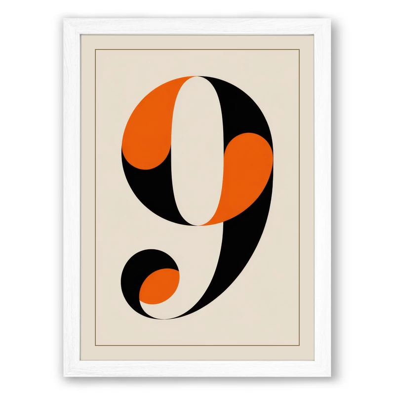 Bold Number Nine Geometric Framed Wall Art Print A1 (84.1×59.4cm) White, Wall Decor for Living Room, Bedroom, Office & Home, Ready to Hang, Art Gift