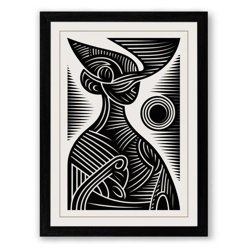 Two Birds in Profile Graphic Framed Wall Art Print A1 (84.1×59.4cm) Black, Wall Decor for Living Room, Bedroom, Office & Home, Ready to Hang, Art Gift