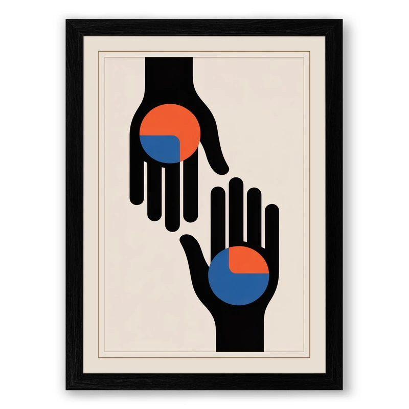 Hands Holding Balance Geometric Framed Wall Art Print A1 (84.1×59.4cm) Black, Wall Decor for Living Room, Bedroom, Office & Home, Ready to Hang, Art Gift - Image 1
