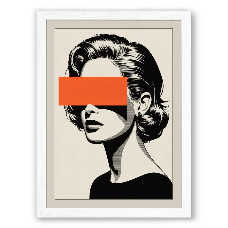 Woman in Orange Modern Framed Wall Art Print A1 (84.1×59.4cm) White, Wall Decor for Living Room, Bedroom, Office & Home, Ready to Hang, Art Gift