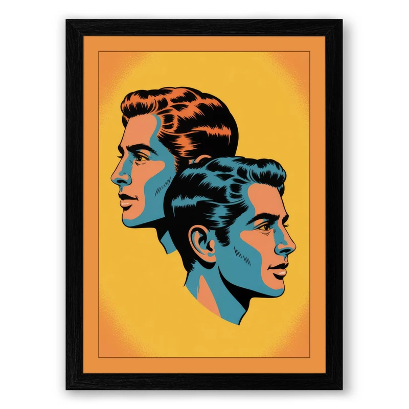 Two Profiles in Pop Pop Art Framed Wall Art Print A1 (84.1×59.4cm) Black, Wall Decor for Living Room, Bedroom, Office & Home, Ready to Hang, Art Gift
