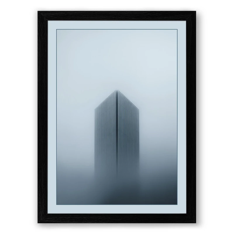 Tower in Mist Minimalist Framed Wall Art Print A1 (84.1×59.4cm) Black, Wall Decor for Living Room, Bedroom, Office & Home, Ready to Hang, Art Gift