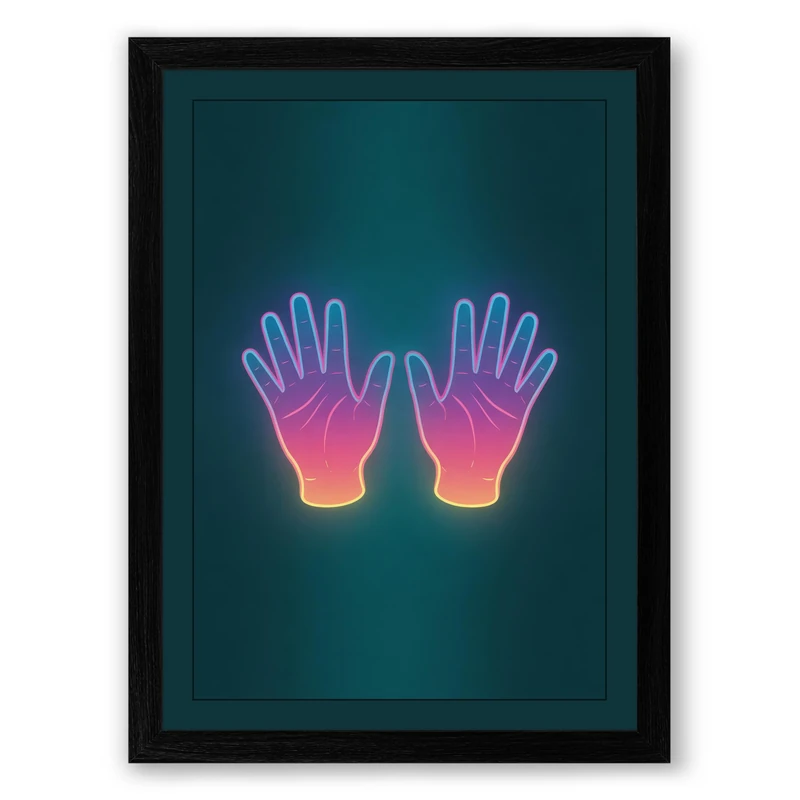 Open Hands Glow Modern Framed Wall Art Print A1 (84.1×59.4cm) Black, Wall Decor for Living Room, Bedroom, Office & Home, Ready to Hang, Art Gift