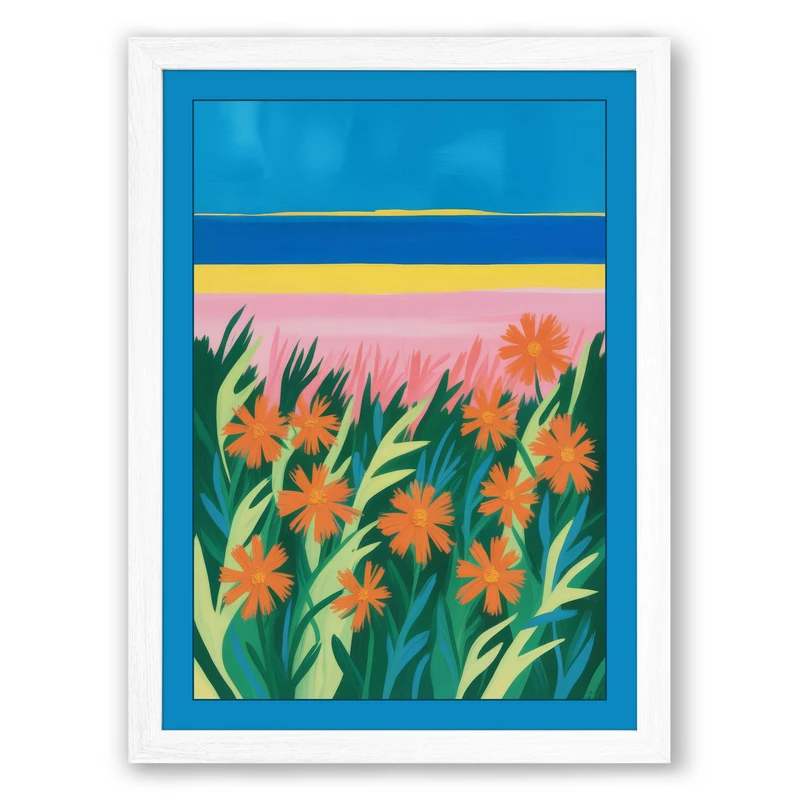Wildflower Fields Botanical Framed Wall Art Print A1 (84.1×59.4cm) White, Wall Decor for Living Room, Bedroom, Office & Home, Ready to Hang, Art Gift