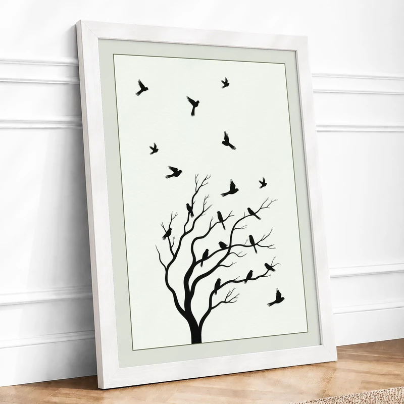 Birds in Flight Minimalist Framed Wall Art Print A1 (84.1×59.4cm) White, Wall Decor for Living Room, Bedroom, Office & Home, Ready to Hang, Art Gift