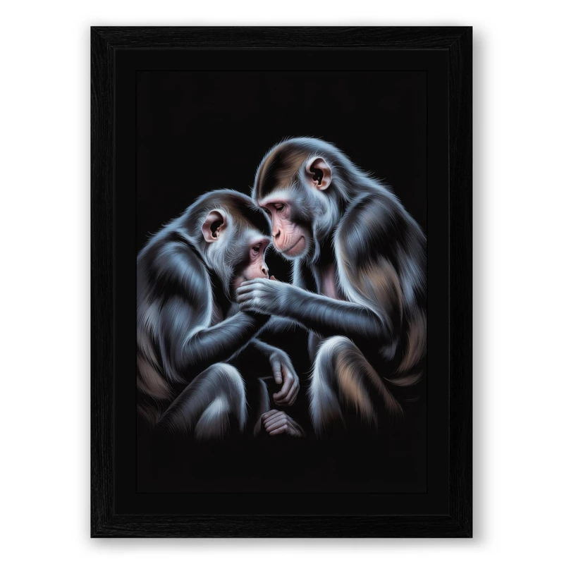 Kindred Primates Modern Framed Wall Art Print A1 (84.1×59.4cm) Black, Wall Decor for Living Room, Bedroom, Office & Home, Ready to Hang, Art Gift