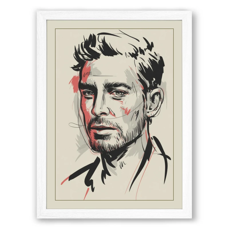 Man in Red Ink Modern Framed Wall Art Print A1 (84.1×59.4cm) White, Wall Decor for Living Room, Bedroom, Office & Home, Ready to Hang, Art Gift
