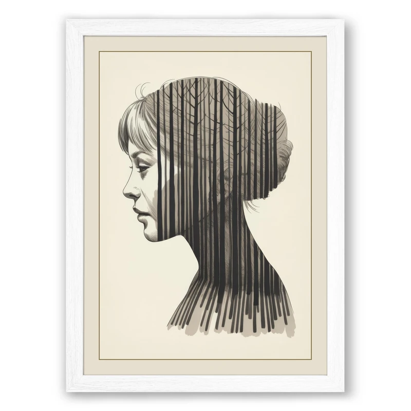 Profile in Lines Minimalist Framed Wall Art Print A1 (84.1×59.4cm) White, Wall Decor for Living Room, Bedroom, Office & Home, Ready to Hang, Art Gift - Image 1