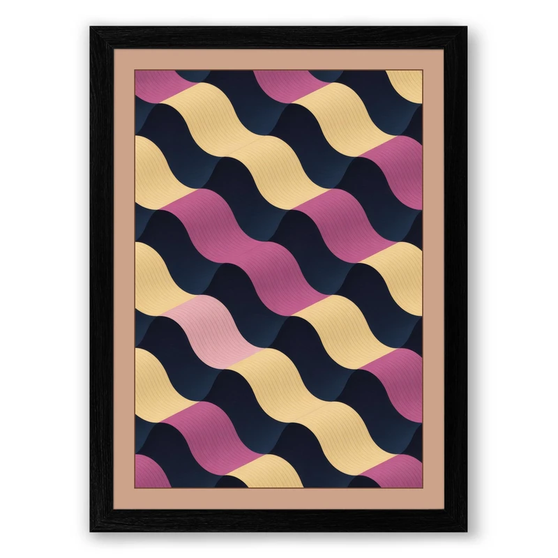 Rhythmic Waves Geometric Framed Wall Art Print A1 (84.1×59.4cm) Black, Wall Decor for Living Room, Bedroom, Office & Home, Ready to Hang, Art Gift - Image 1